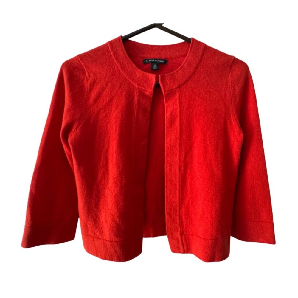 Banana Republic Tomato Red Cropped Cardigan Old Hollywood Preppy Womens XS